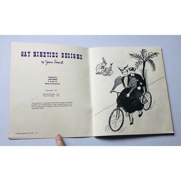 Vintage 1954 Gay Nineties Designs Book Jane Snead Bicycles Cars Victorian Era - Picture 2 of 12